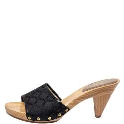 Versace Black Canvas And Leather Mule Sandals Size 39