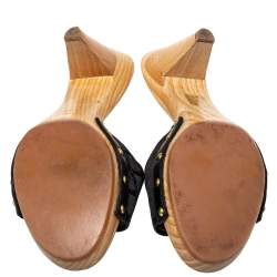 Versace Black Canvas And Leather Mule Sandals Size 39