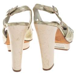 مملوكة مسبقًا Versace Gold Leather Slingback Sandals Size 37