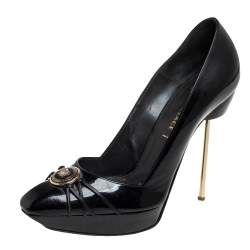 Pre Owned Versace Black Patent Leather Medusa Logo Pointed Toe Pumps Size 41