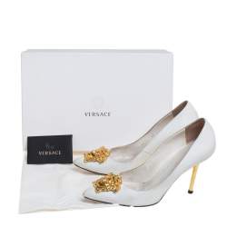 Pre Owned Versace White Leather Palazzo Pointed Toe Pumps Size 36