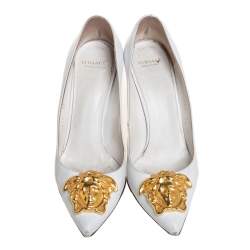Pre Owned Versace White Leather Palazzo Pointed Toe Pumps Size 36