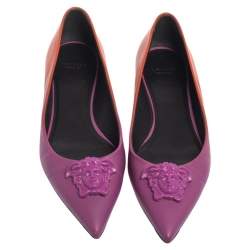 Pre Owned Versace Purple/Orange Leather Medusa Pointed Toe Ballet Flats Size 38