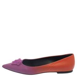 Pre Owned Versace Purple/Orange Leather Medusa Pointed Toe Ballet Flats Size 38