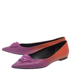 Pre Owned Versace Purple/Orange Leather Medusa Pointed Toe Ballet Flats Size 38