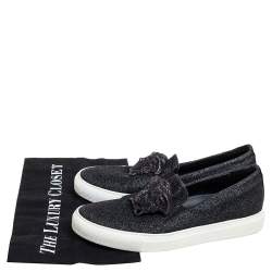 Pre Owned Versace Black Glitter Medusa Slip On Sneakers Size 38