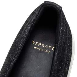 Pre Owned Versace Black Glitter Medusa Slip On Sneakers Size 38