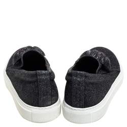 Pre Owned Versace Black Glitter Medusa Slip On Sneakers Size 38