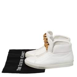 مملوكة مسبقًا Versace White Leather Medusa Slip On High Top Sneakers Size 36