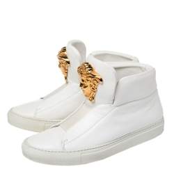 مملوكة مسبقًا Versace White Leather Medusa Slip On High Top Sneakers Size 36