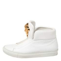 مملوكة مسبقًا Versace White Leather Medusa Slip On High Top Sneakers Size 36