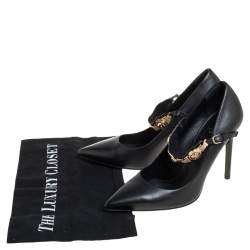 Pre Owned Versace Black Leather Medusa Embellished Mary Jane Pumps Size 37