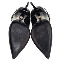 Pre Owned Versace Black Leather Medusa Embellished Mary Jane Pumps Size 37