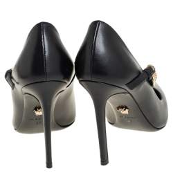 Pre Owned Versace Black Leather Medusa Embellished Mary Jane Pumps Size 37