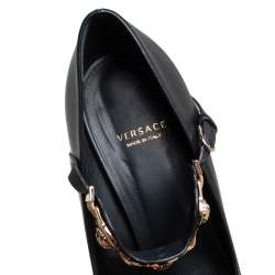 Pre Owned Versace Black Leather Medusa Embellished Mary Jane Pumps Size 37