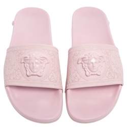 Pre Owned Versace Pink Rubber Medusa Flat Slides Size 39