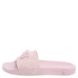 Pre Owned Versace Pink Rubber Medusa Flat Slides Size 39