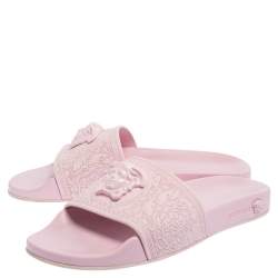 Pre Owned Versace Pink Rubber Medusa Flat Slides Size 39