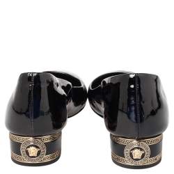 Pre Owned حذاء كعب عالي فيرساتشي جلد لامع أسود مزخرف ميدوسا كعب سميك مقاس 36