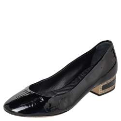 Pre Owned Versace Black Patent Leather Medusa Embellished Block Heel Pumps Size 36