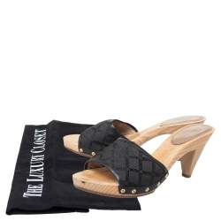 Versace Black Fabric And Leather Clog Slide Sandals Size 39
