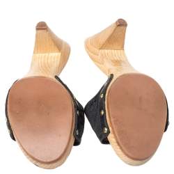 Versace Black Fabric And Leather Clog Slide Sandals Size 39