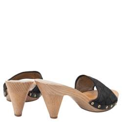 Versace Black Fabric And Leather Clog Slide Sandals Size 39
