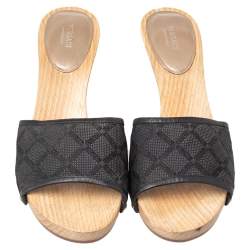 Versace Black Fabric And Leather Clog Slide Sandals Size 39