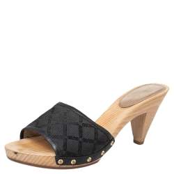 Versace Black Fabric And Leather Clog Slide Sandals Size 39