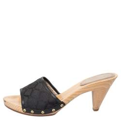 Versace Black Fabric And Leather Clog Slide Sandals Size 39