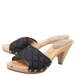 Versace Black Fabric And Leather Clog Slide Sandals Size 39