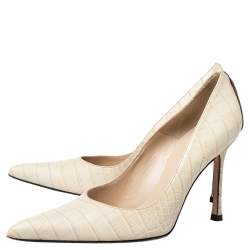 Versace Beige Croc Embossed Leather Pointed Toe Pumps Size 36