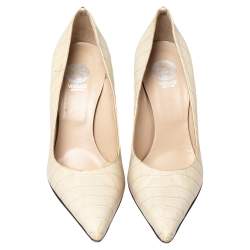 Versace Beige Croc Embossed Leather Pointed Toe Pumps Size 36