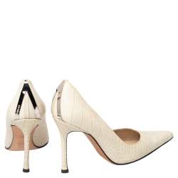 Versace Beige Croc Embossed Leather Pointed Toe Pumps Size 36