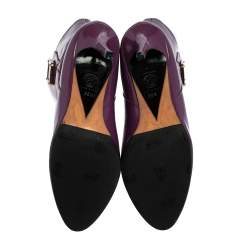 Pre Owned Versace Purple Patent Leather Medusa Ankle Boots Size 38.5