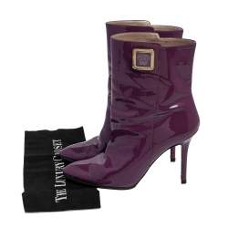 Pre Owned Versace Purple Patent Leather Medusa Ankle Boots Size 38.5