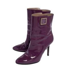 Pre Owned Versace Purple Patent Leather Medusa Ankle Boots Size 38.5