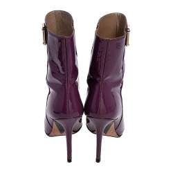 Pre Owned Versace Purple Patent Leather Medusa Ankle Boots Size 38.5