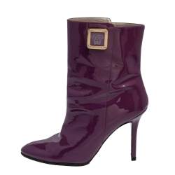 Pre Owned Versace Purple Patent Leather Medusa Ankle Boots Size 38.5