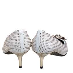 Pre Owned Versace White/Gold Leather Studded Medusa Pumps Size 39