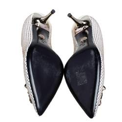 Pre Owned Versace White/Gold Leather Studded Medusa Pumps Size 39