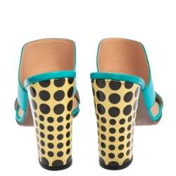 Pre Owned حذاء سلايد فرساتشي جلد تركواز مقدمة مفتوحة مقاس 38