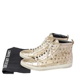 Pre Owned Versace Gold Leather Studded High Top Sneakers Size 39