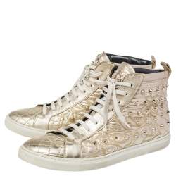 Pre Owned Versace Gold Leather Studded High Top Sneakers Size 39