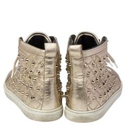 Pre Owned Versace Gold Leather Studded High Top Sneakers Size 39