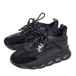 Versace Black Leather and Mesh Chain Reaction Sneakers Size 38