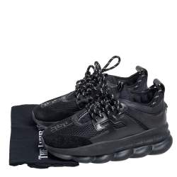 Versace Black Leather and Mesh Chain Reaction Sneakers Size 38