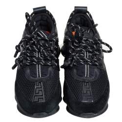 Versace Black Leather and Mesh Chain Reaction Sneakers Size 38