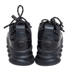 Versace Black Leather and Mesh Chain Reaction Sneakers Size 38