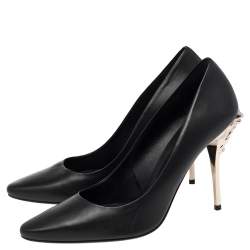 Pre Owned Versace Black Leather Medusa Heel Pumps Size 40